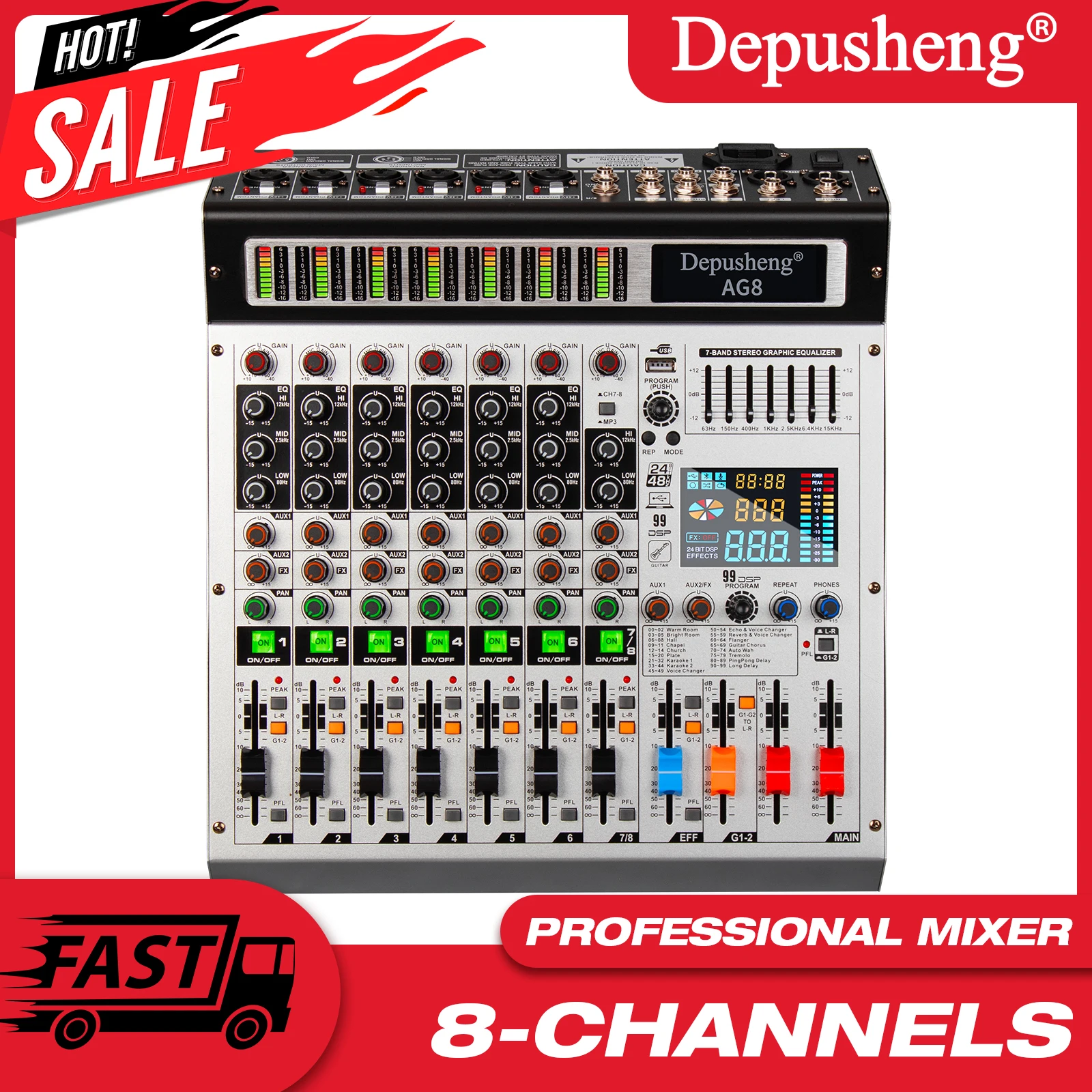 8-канальный микшер Dj, микшерная консоль, Bluetooth, 48 В, монитор фантомного питания, караоке-система, USB-микшер, аудио для выступления на сцене