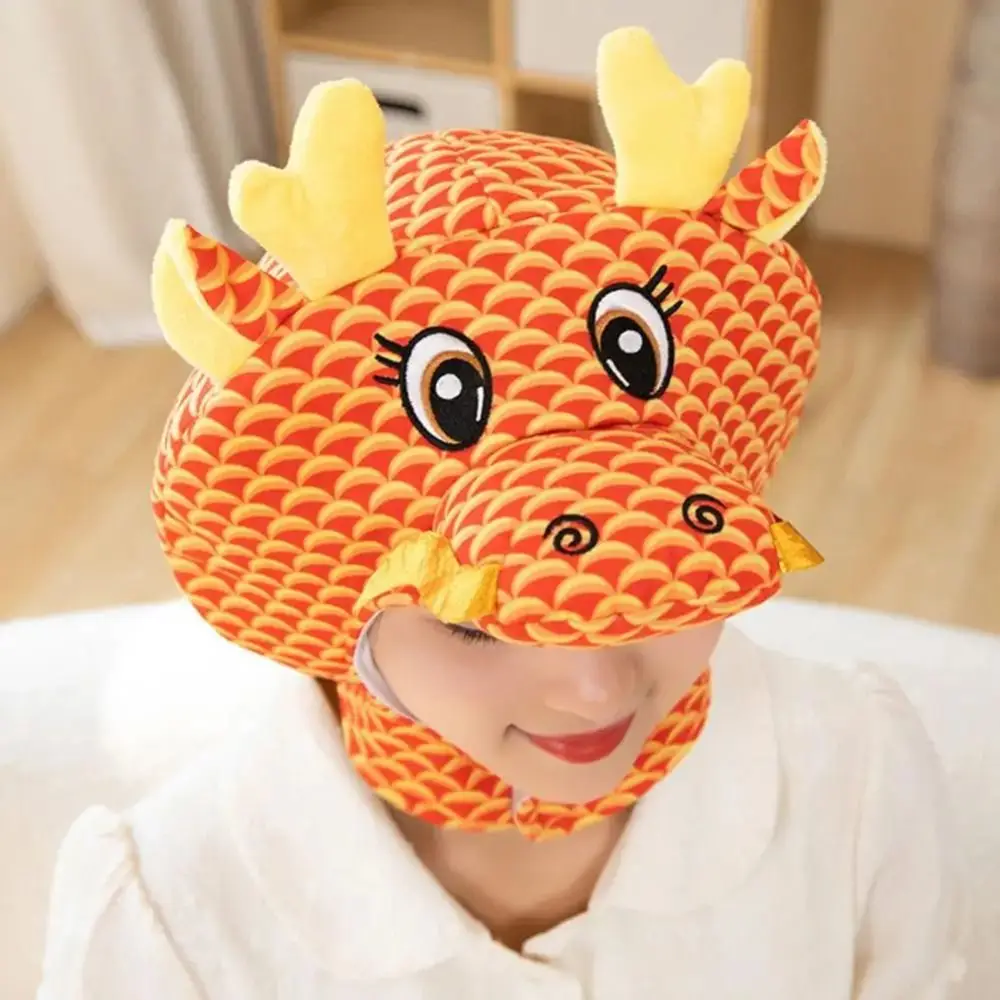 Cartoon Dragon Cartoon Dragon Headgear Mascot Dragon Cartoon Dragon Plush Hat 2024 Dragon Year 3D Fluffy Chinese Style Hat