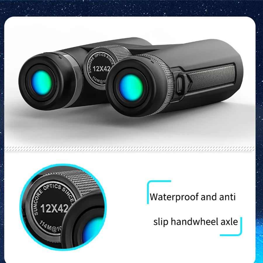 مناظير عالية الدقة 12 × 42 للبالغين تعمل بالطاقة العالية مع محول الهاتف وحامل ثلاثي القوائم، مناظير مقاومة للماء فائقة السطوع BAK4 لـ Bir