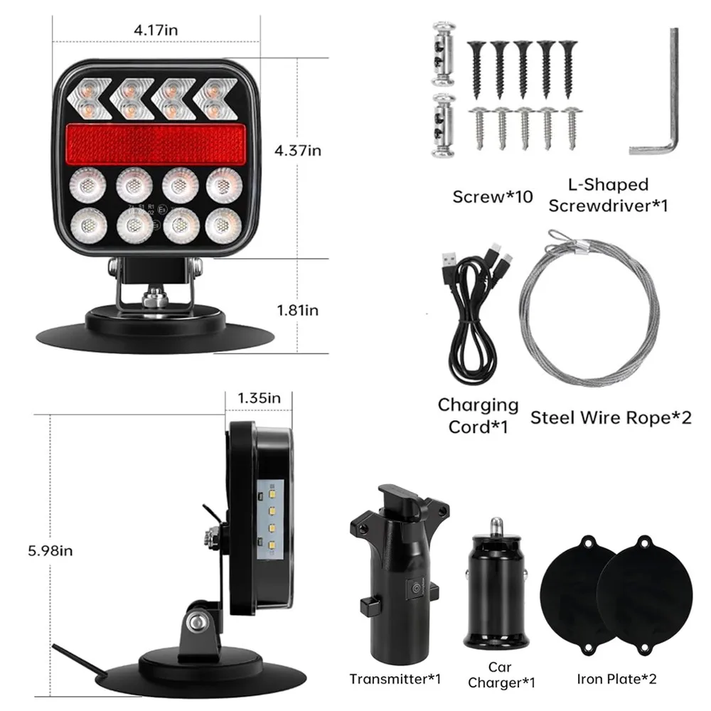 Wireless Magnetic Trailer Lights Rechargeable LED Tail Light Kit For RVs Campers Boat Trailers Utility Trailers