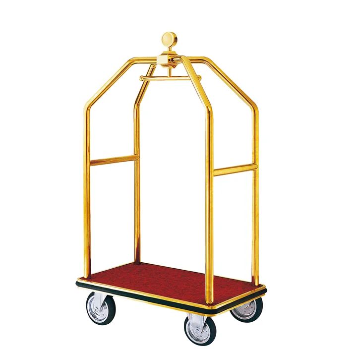 Luxury Lobby Equipment Concierge Stainless Steel Hotel Luggage Trolley Bellman Trolley Hotel Luggage Cart