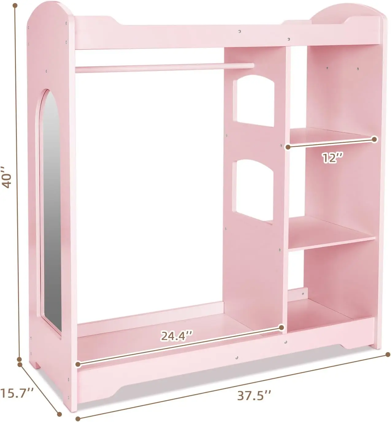 Kids Clothing Rack and Armoire with Mirror, Appropriate Height Kids Dress up Storage with Anti-tip Device, Helping Children Mana