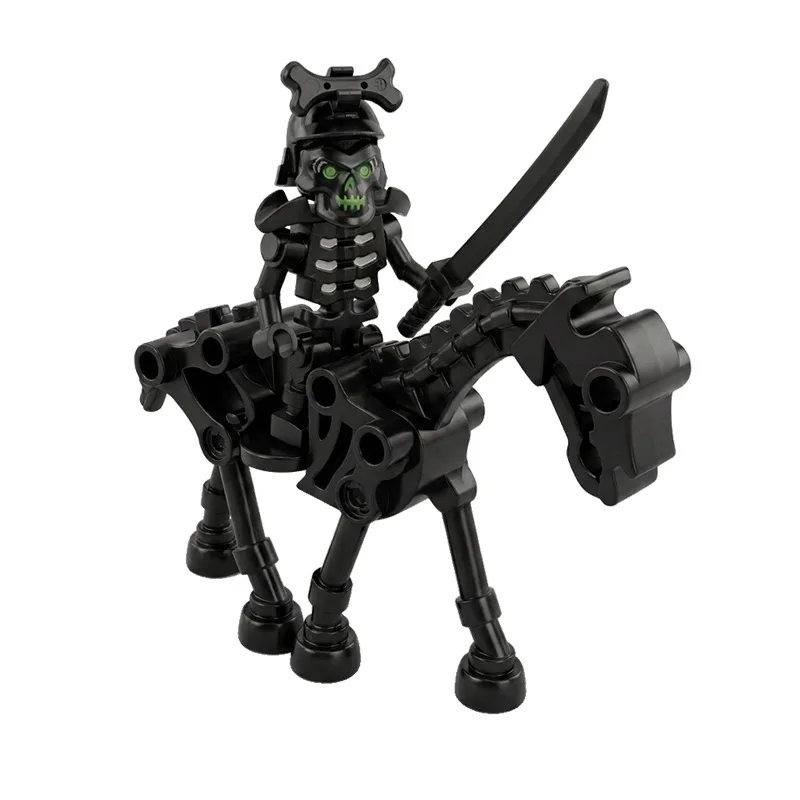 Skelett-Puppenarmee, Skelett-Kriegspferd, Skelett-Trupp mit Waffen, quadratische Bausteine, Geburtstagsgeschenke, Weihnachtsgeschenke.