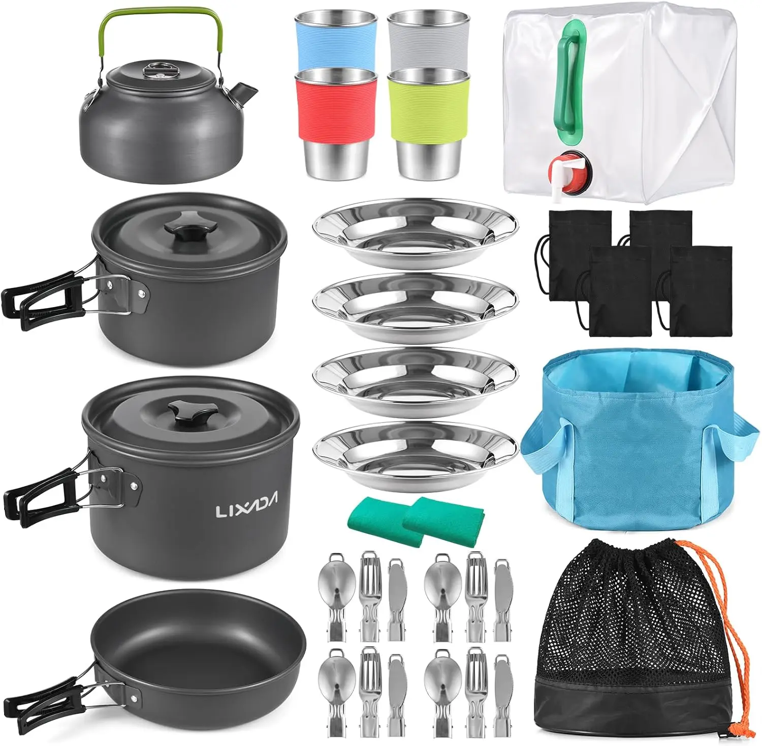 

33PCS Camping Cookware Set with Foldable Handles, Non-Stick Pots and Pans for Outdoor Cooking, Hiking, Travel