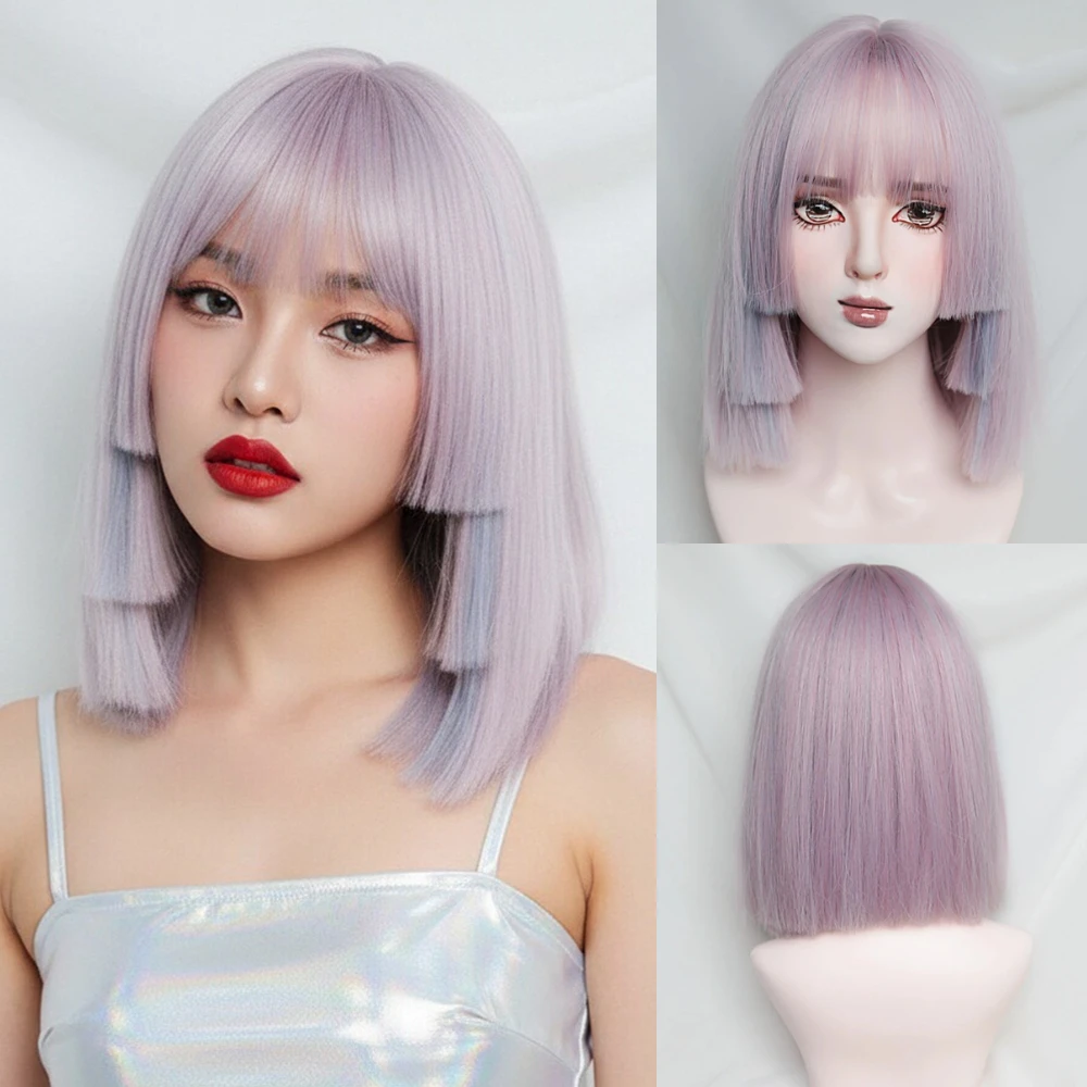 

VICWIG женские короткие синтетические волосы модные фиолетовые прямые волосы красочные окрашенные волосы принцессы в стиле Лолиты с ключицей