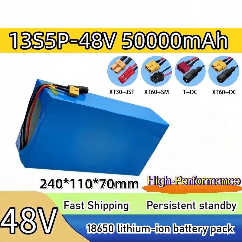 

48V 50Ah High-power Lithium Battery Pack 18650 13S5P Built-in BMS for Electric Motorcycle Tricycle E-tools Two Wheeler Scooter