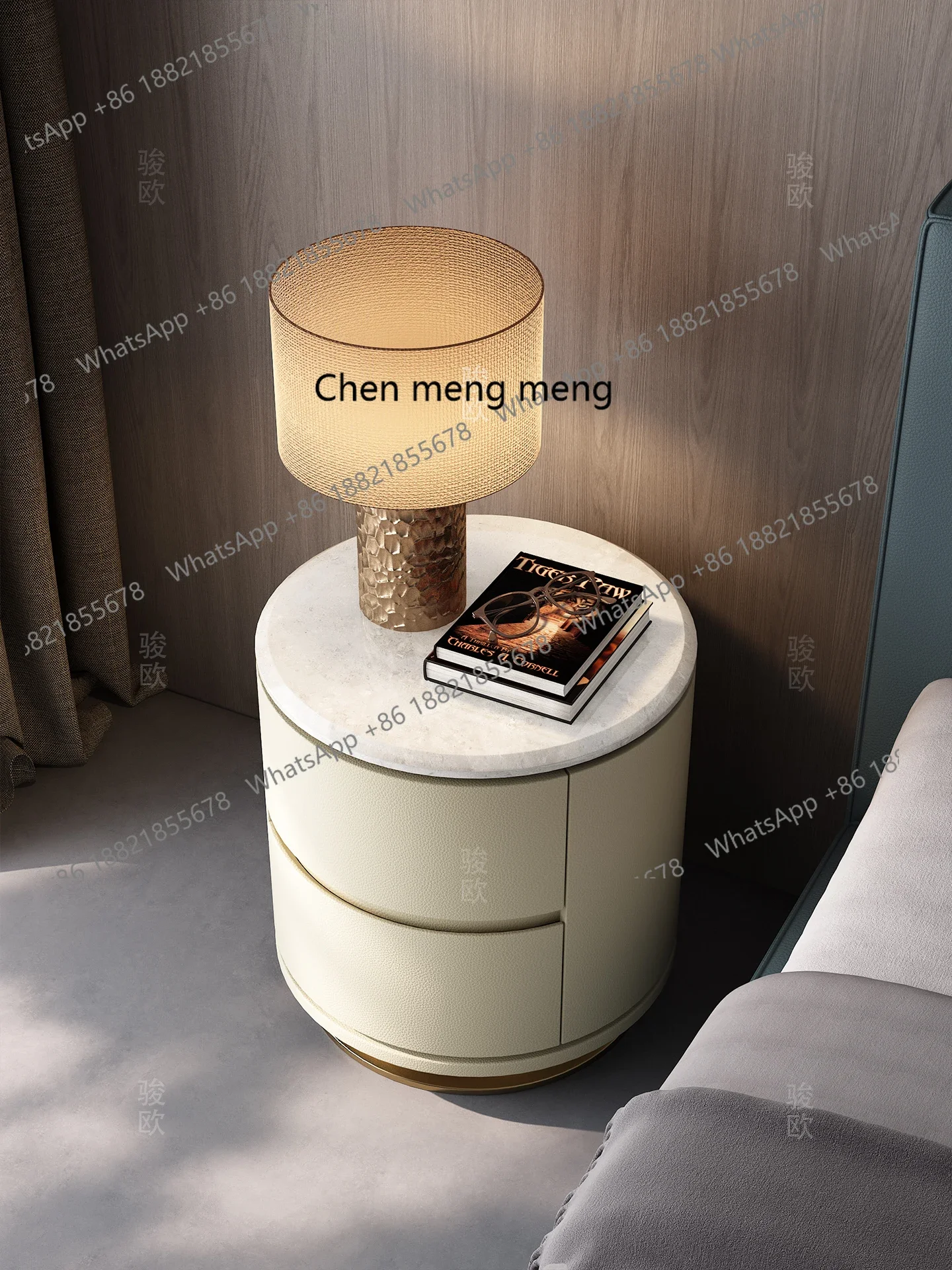 A139 Natural luxury stone bedside table New villa luxury Italian high-end bedside table