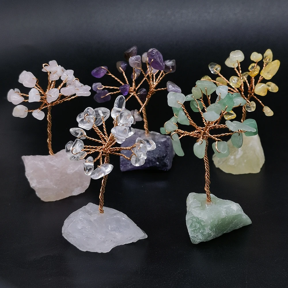 Natural Gemstone Crystal Lucky Money Tree irregular Raw Stone Base Reiki Chakra Home Office Desk Living Room Crystal Decor Gift