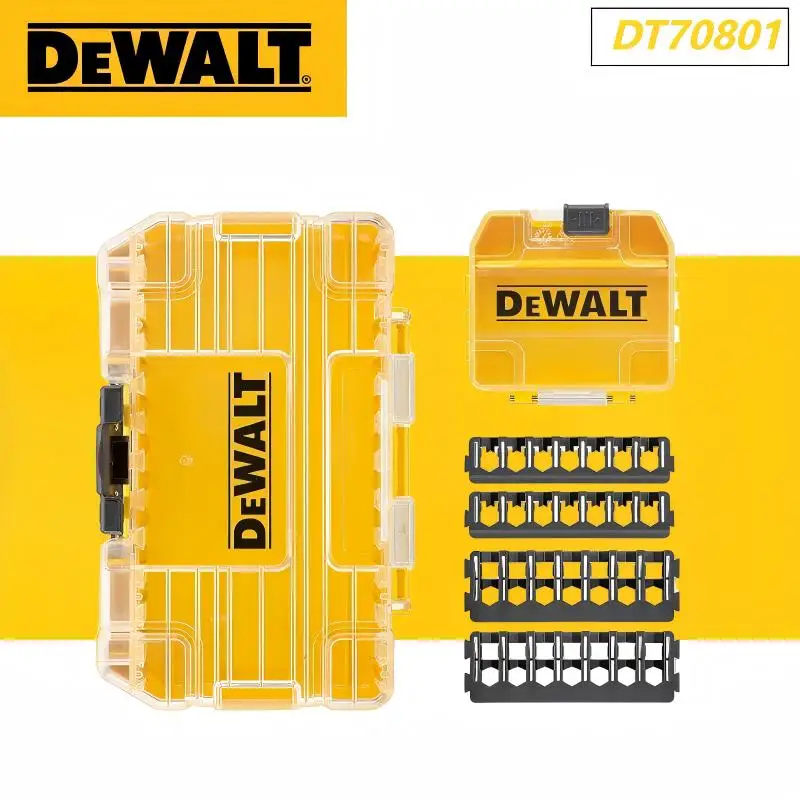 DEWALT รุ่น DT70801 TSTAK, กล่องแข็งแรงทนทาน, ช่องเก็บสกรู, ที่เก็บดอกสว่าน, สว่านไฟฟ้าแบบล็อคได้และวางซ้อนกันได้, กล่องเก็บเครื่องมือ
