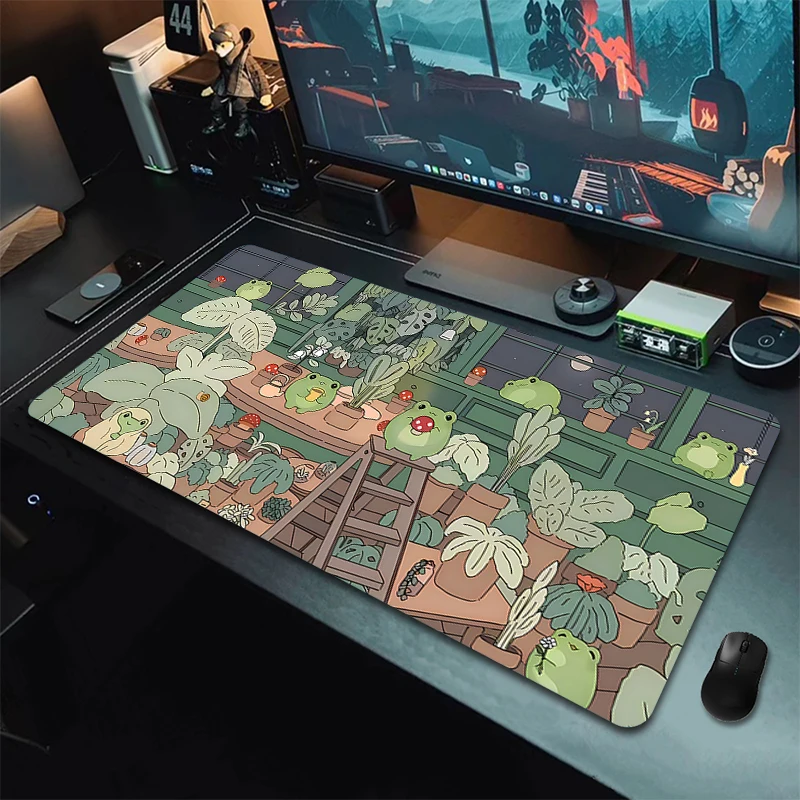 

HD Print Large Gaming Mousepad Cute Rubber Keyboard Mouse Pad Kawaii Frog Locking Edge Desk Mat Office Non-Slip Mouse Mat Carpet