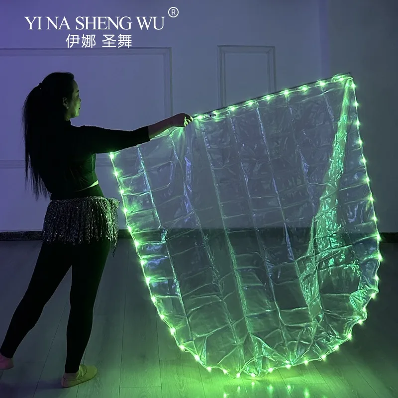 LED مضيئة الرقص العلم وعصا النسيج الأبيض مع التبديل أداء الدعائم الرقص الشرقي LED العلم ممارسة زي بالجملة #4