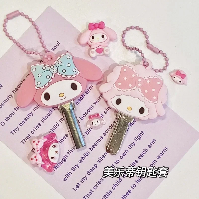 2pcs/set Kawaii Sanrio My Melody HelloKitty Silicone Key Case Keychain Dust Proof Cartoon Keychain Children's Gift