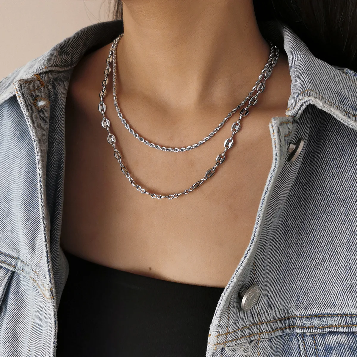 Necklace High Quality   Hollow Handmade Twisted Rope Chain 18 Inch Versatile Daily Wear for Women Stainless Steel