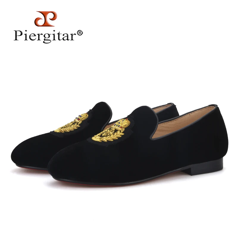 

Детская повседневная обувь Piergitar, классическая модель, черная бархатная детская обувь с вышивкой ручной работы, лоферы для малышей на день рождения