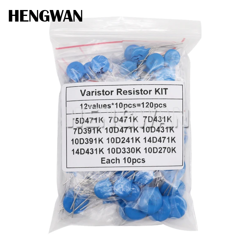 

120pcs=12value*10pcs Varistor Resistor Assorted kit 5D471K 7D471K 7D431K 7D391K 10D471K 10D431K 10D391K 14D471K 14D431K 10D241K