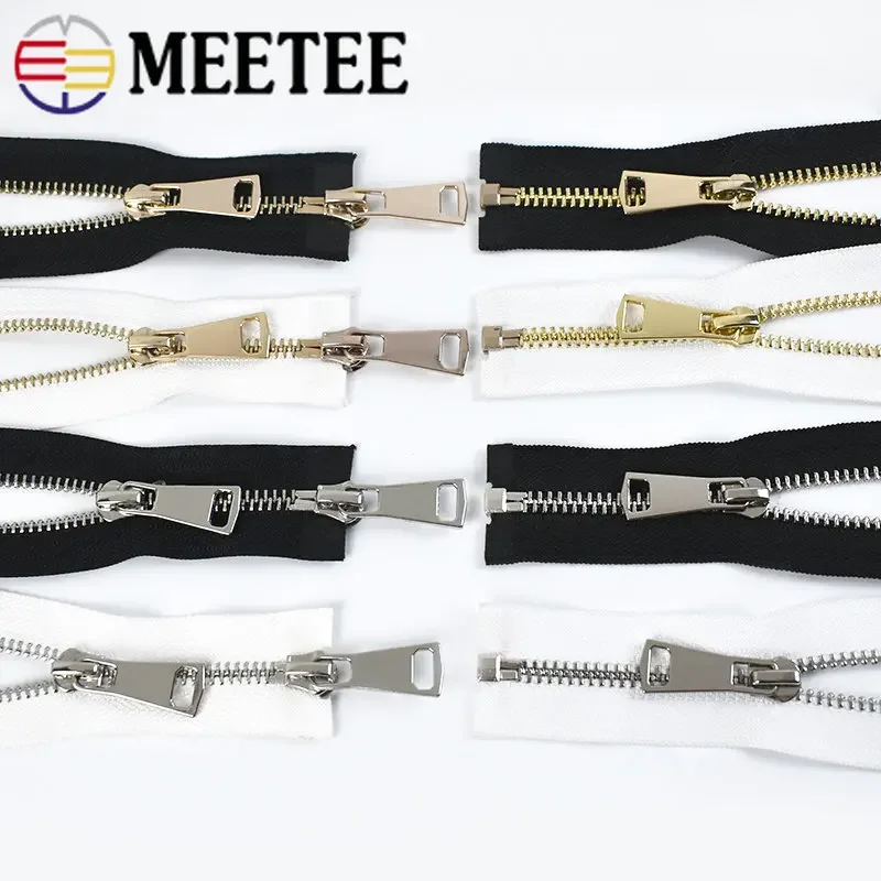 Meetee 5# 60-150cm Metal Zipper Open End Single/Double Sliders Long Zippers Clothes Down Jacket Coat Zip DIY Sewing Accessories