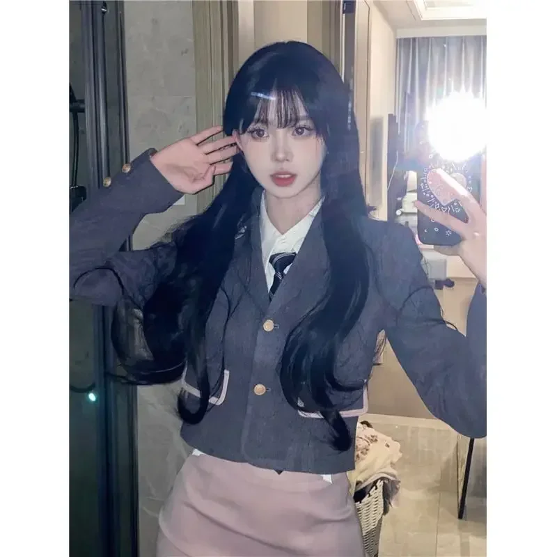 Traje de uniforme escolar japonés coreano para mujer, chaqueta, camisa blanca, falda Sexy a la cadera, estilo universitario para niña, traje JK de tres piezas