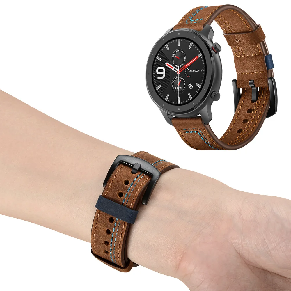 20mm 22mm Leather watch band for Samsung Galaxy watch 6 5 pro/4 6 classic/3 Active 2 Retro bracelet huawei gt 2-2e-3-3 pro Strap