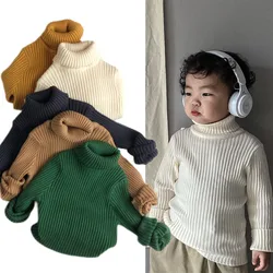 2024 coreano autunno inverno ragazzo ragazza maglioni bambini dolcevita tinta unita maglioni in maglia a costine bambini pullover maglieria vestiti