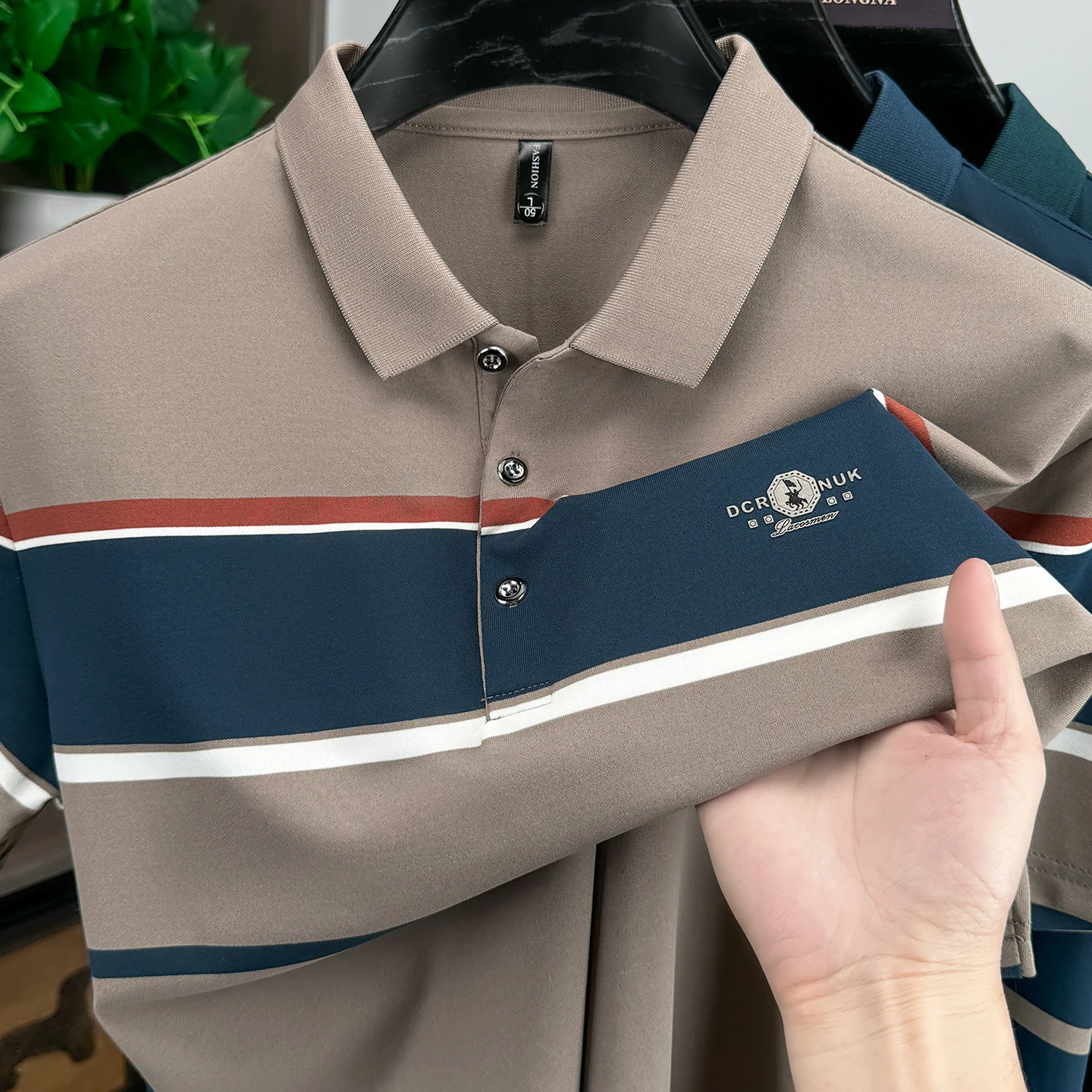 Luxury brand letter embossed short sleeve polo shirt high-quality striped men's casual business summer breathable new T-shirt