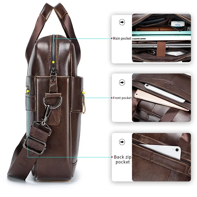 Men's Briefcases Large Capacity Casual Simple Travel Business Laptop Soft Genuine Cow Leather Crossbody Shoulder Bags