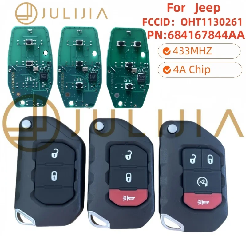 JULIJIA PCF7939M 4A 433MHzKeyless Go Smart Remote Key Fob Jeep Wrangler JL Gladiator 2018-2022 FCC ID:OHT1130261 68416-782AA