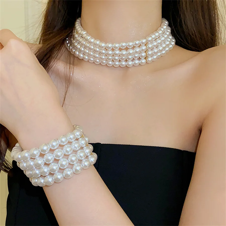 Perlenkette Armband Sets Geometrische Halskette Frauen Einfarbig Mode Hochzeiten Braut Schmuck Zubehör