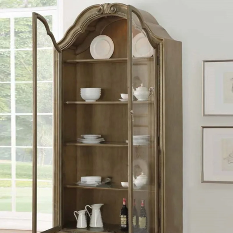 

Solid wood high-end carved semicircular arched dining side display cabinet