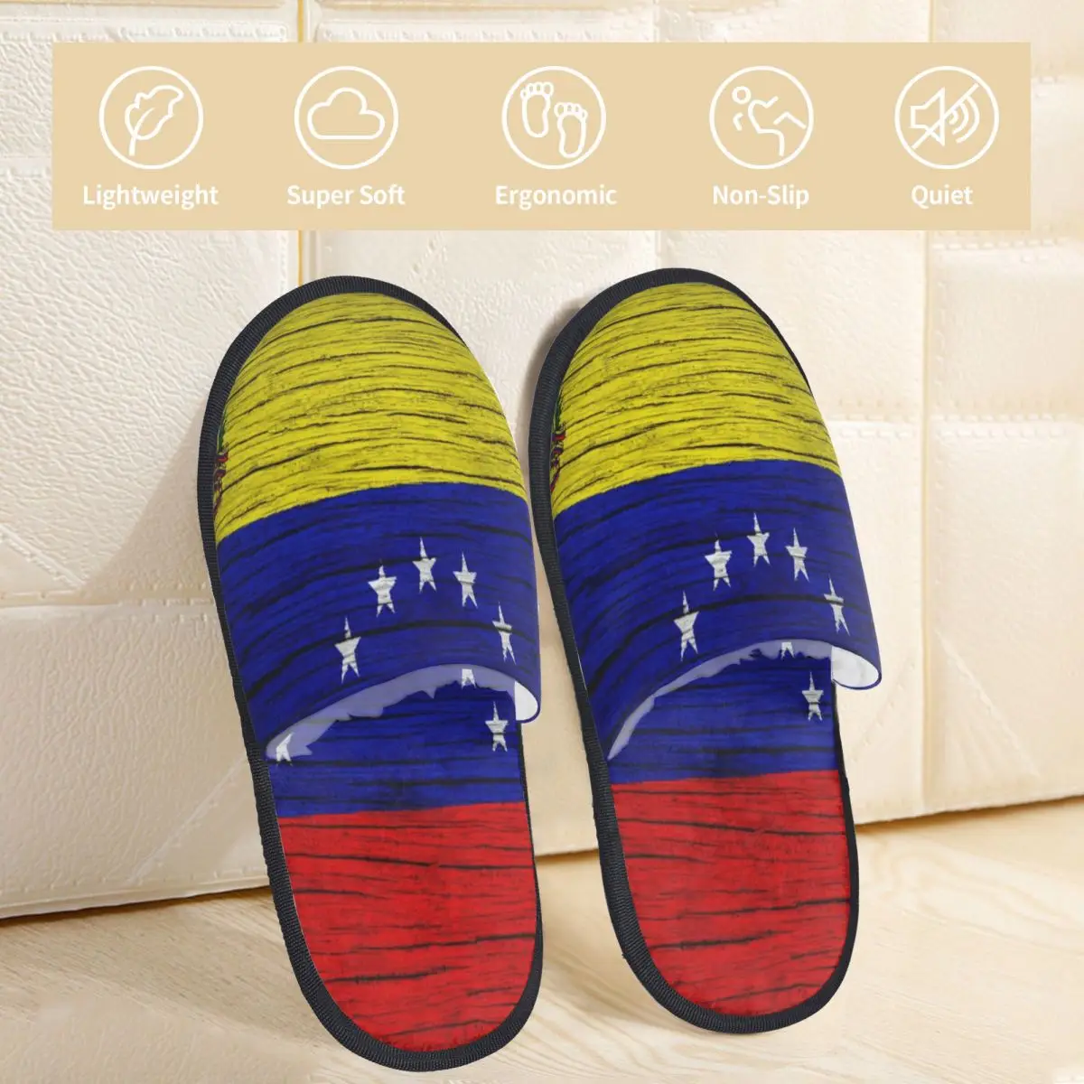 Fur Slipper For Women Men Fashion Fluffy Winter Warm Slippers Flag Of Venezuela Wooden Texture House Shoes