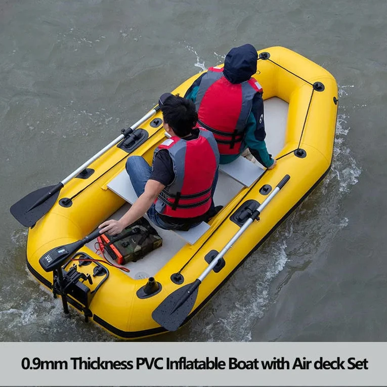 0.9mm Yellow PVC Inflatable Boat with Air Deck Bottoms Set for 1~5 Persons Water Sports Fishing River Lake Canoeing Accessory