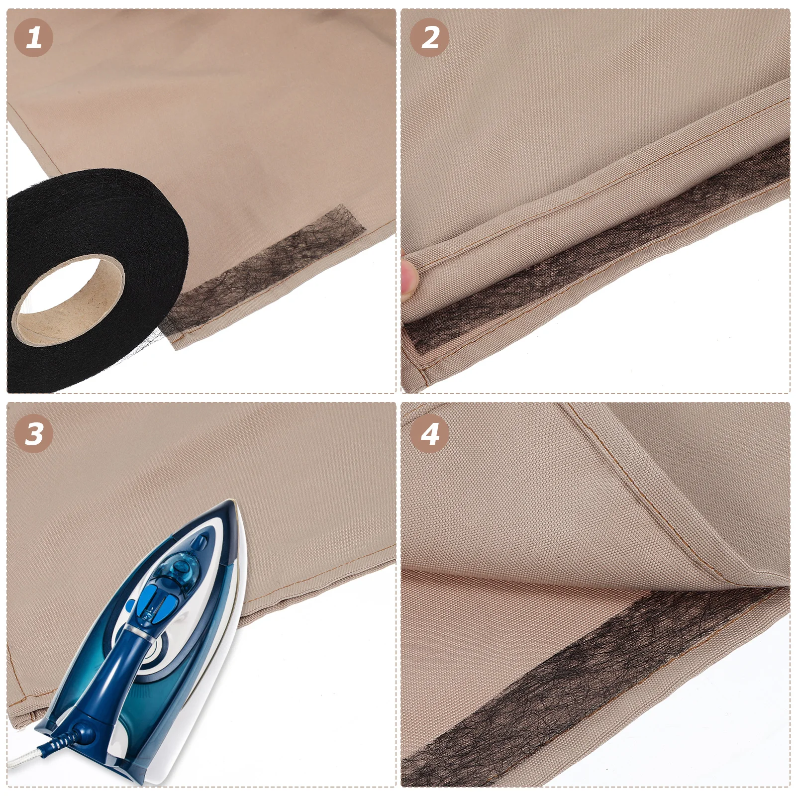 

2 Rolls Double Sided Tape No Sew Fabric Fusing Curtain Double-sided Iron-on For Hemming Mending Adhesive