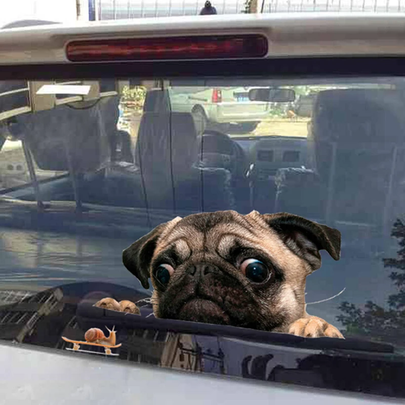 3D Pug Dogs Watch Snail Car Sticker Cartoon Car Styling Wall Home Glass Window Door Laptop Truck Vinyl Decals