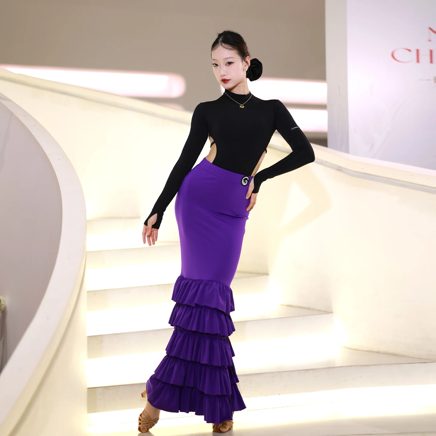 2026 Latin Dance Röcke Für Frauen Flamenco Multi Layered Rüschen Rand Split Langen Rock Samba Chacha Tango Latin Röcke XH3988