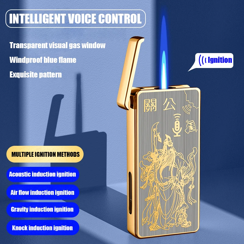 Intelligent Voice-activated Windproof  Flame Lighter Airflow Gravity Sensing Knock  Ignition Visual Gas Window Men Gadget