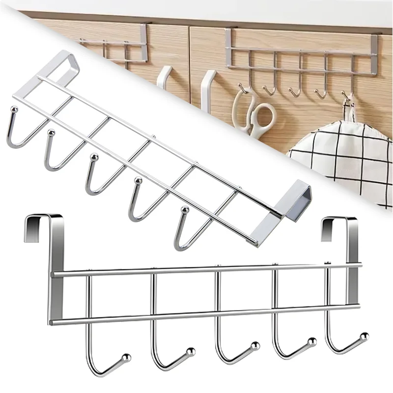 

1/2Pcs Stainless Steel 5-Hook Cabinet Hooks Perfect for Shower Doors and Closet Strong and Durable Rust-Resistant Storage Rack