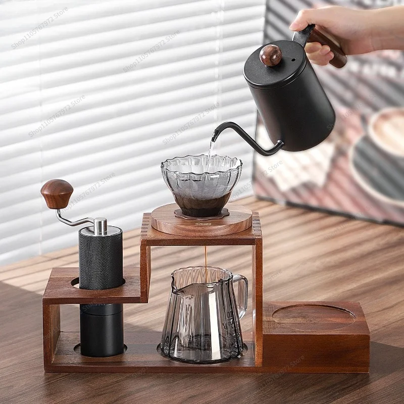 For hand brewing coffee pot, set of hand grinding coffee machine, crank storage bracket, wooden brewing pot, full set