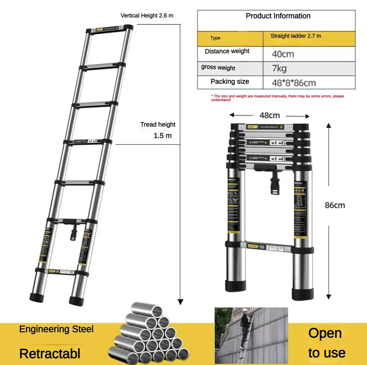 

Ladder Telescopic 2.7m Aluminum ladder Extension Multi-Purpose Thickened Seamless Steel Pipe decoration home 사다리 사다리 접이식