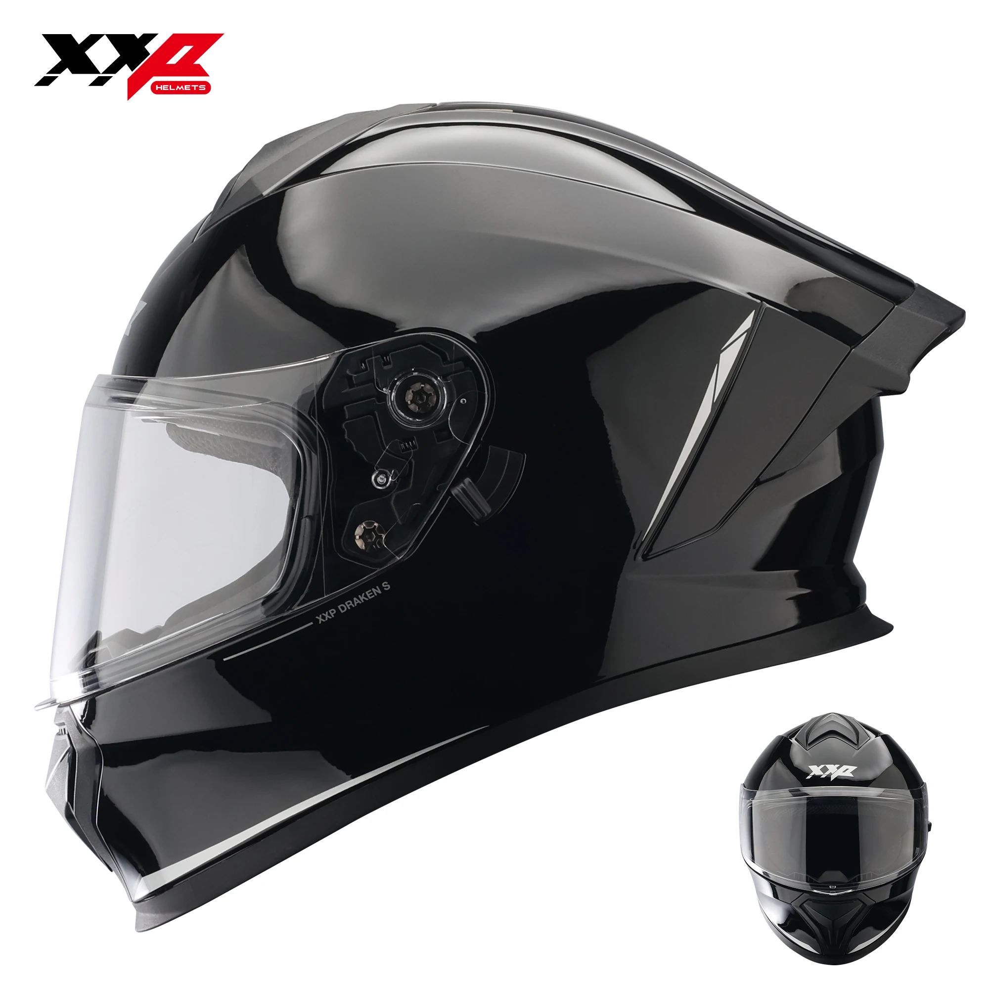 

Motorcycle Helmets Solid Black Gloss / Matt Full Face Motocross 2 Visors Lightweight XXP Draken S Quick Release Airflow Systems
