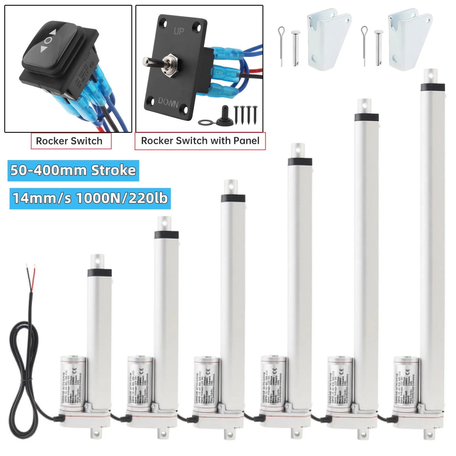 

50-400mm Stroke Linear Actuator Motors DC 12V 1000N/220lb Electric DC Motor Linear Motion Actuator with Mounting Bracket
