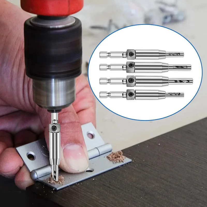 3 Stuks Zelfcentrerende Scharnier Boor Bit Deur Kast Voor Pilot Gaten Hss Hex Groove Puncher Countersink Houtbewerking Ruimen Gereedschap