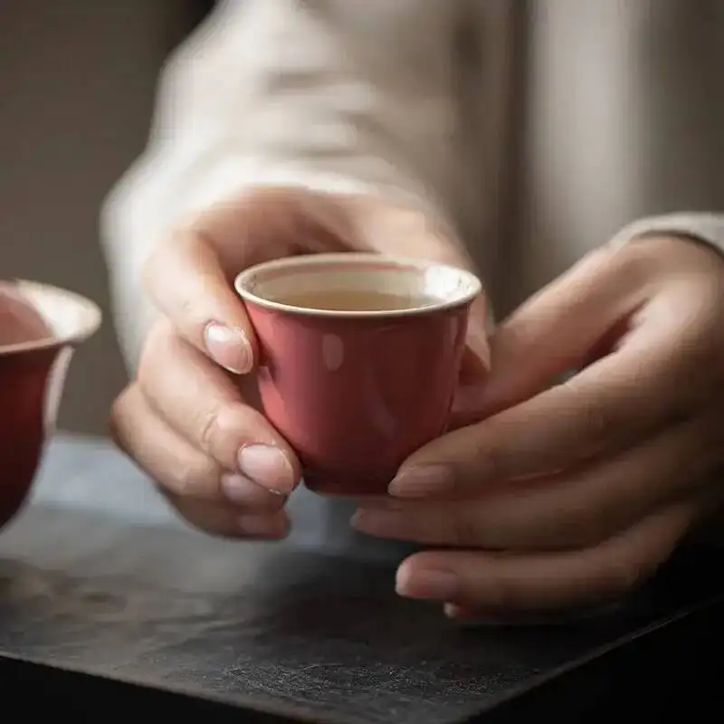 Light Bean Red Antique Style Tea Cup Ceramic Small Tea Cup Original Earth Color Kung Fu Tea Set Single Cup for Drinking