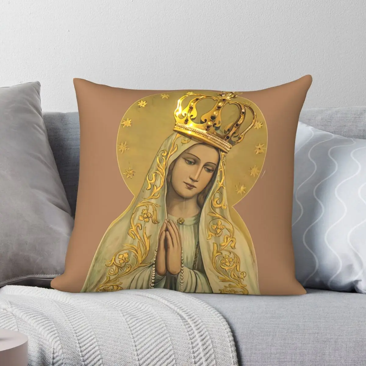 Our Lady Of Rosary Pillowcase Polyester Linen Velvet Pattern Zip Decor Throw Pillow Case Bed Cushion Case