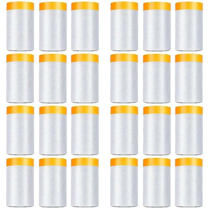 

AA05 24 Pack Tape And Drape, 1.8X62.3 Ft Pre-Taped Masking Film For Auto Painting Covering, Plastic Pre-Adhesive Film