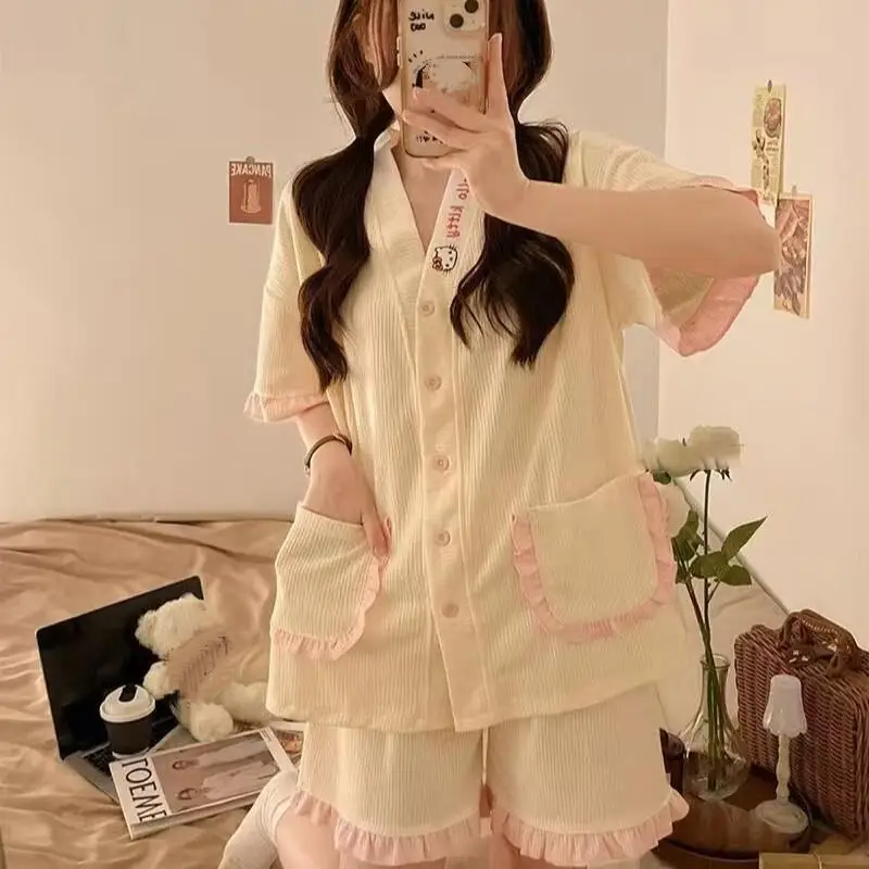 

Korean Version Sweet Women's Pajamas for Spring and Autumn Comfortable Two-Piece Set for Teenagers Student Casual Home Clothe