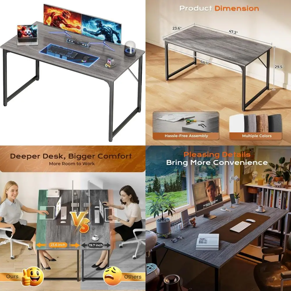 Escritorio grande para juegos y oficina de 48 x 24 pulgadas con superficie espaciosa para uso en el hogar, el estudio y el dormitorio