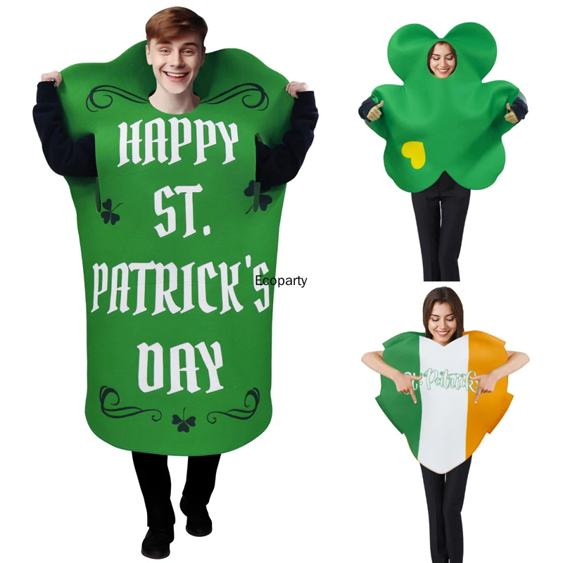 2025 kostium na dzień św. Patryka dla mężczyzn Wome zabawna zielona koniczyna piwo ubrania typu Cosplay dorosły Irlend karnawałowe kostiumy imprezowe