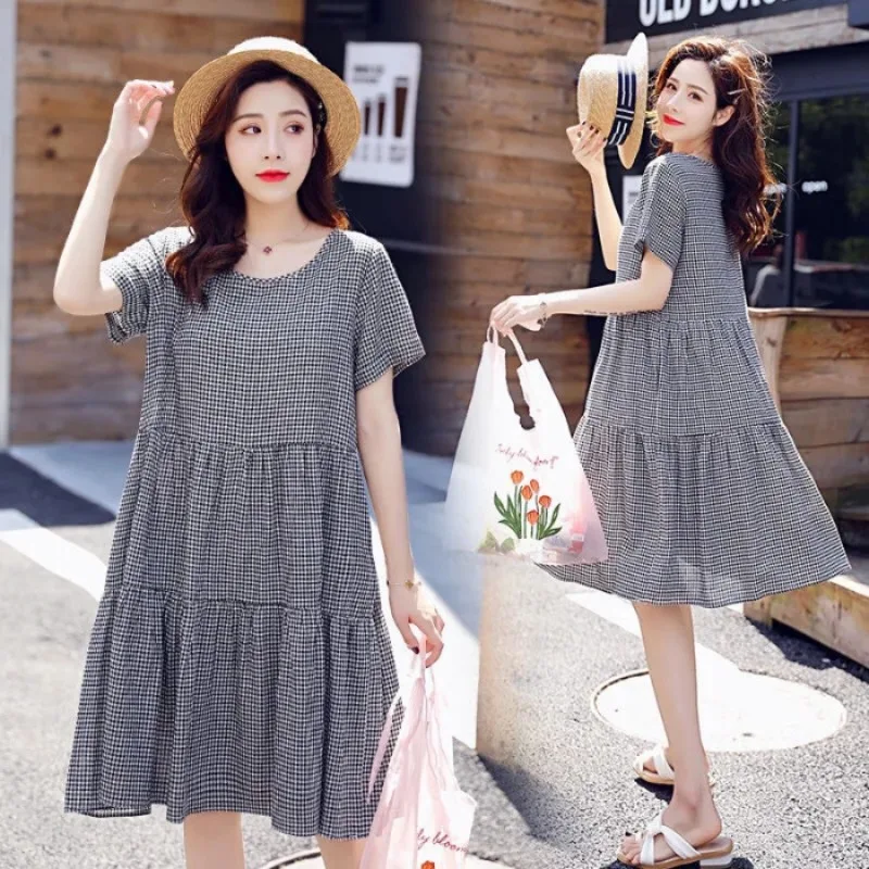 vestido-de-gravidez-2026-feminino-de-verao-novo-e-popular-solto-xadrez-modelo-evase-vestidos-de-maternidade-roupas-femininas