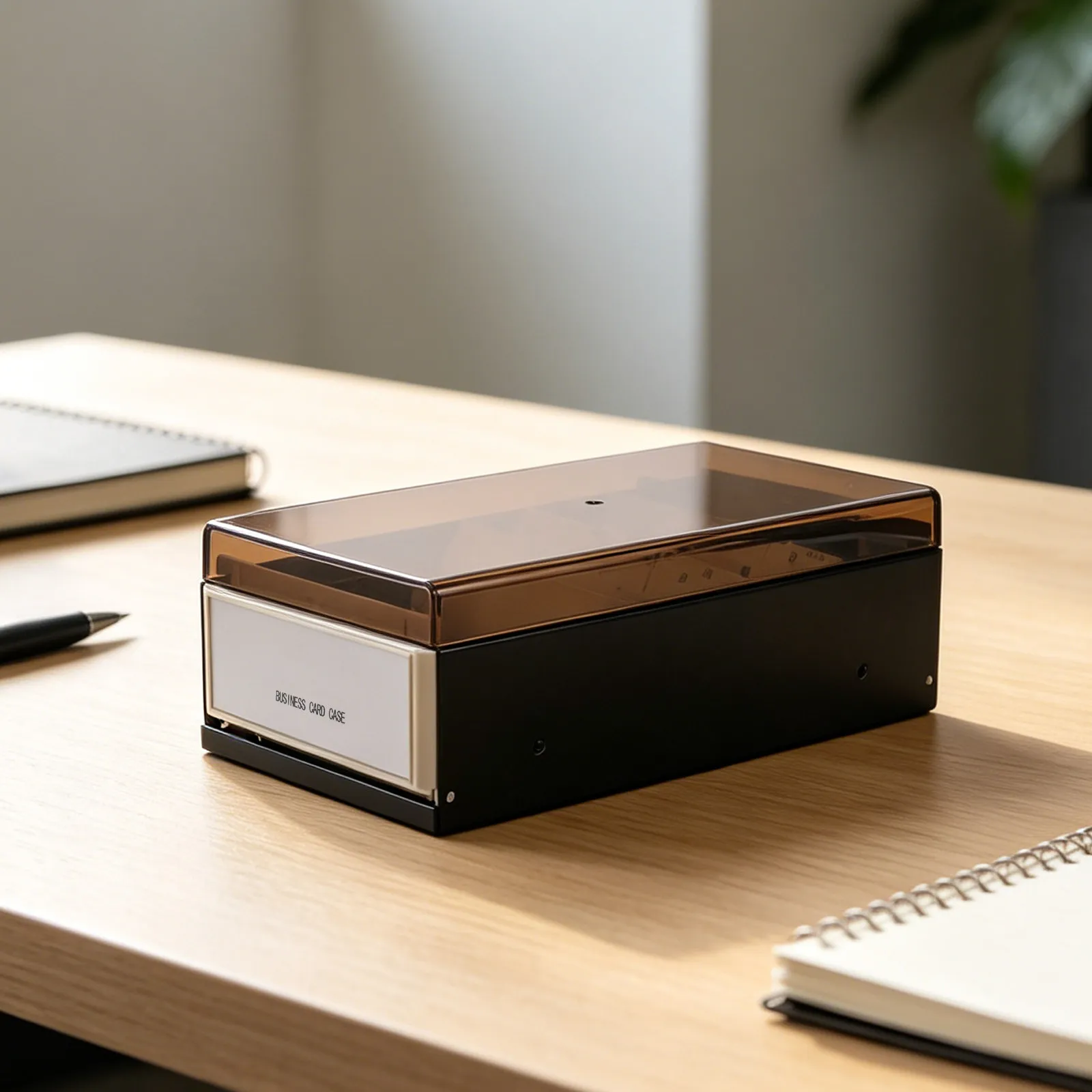 Large Capacity Business Card Storage Box Black Desktop Holder Lid A- 600 Cards Office Organizer Plastic Case
