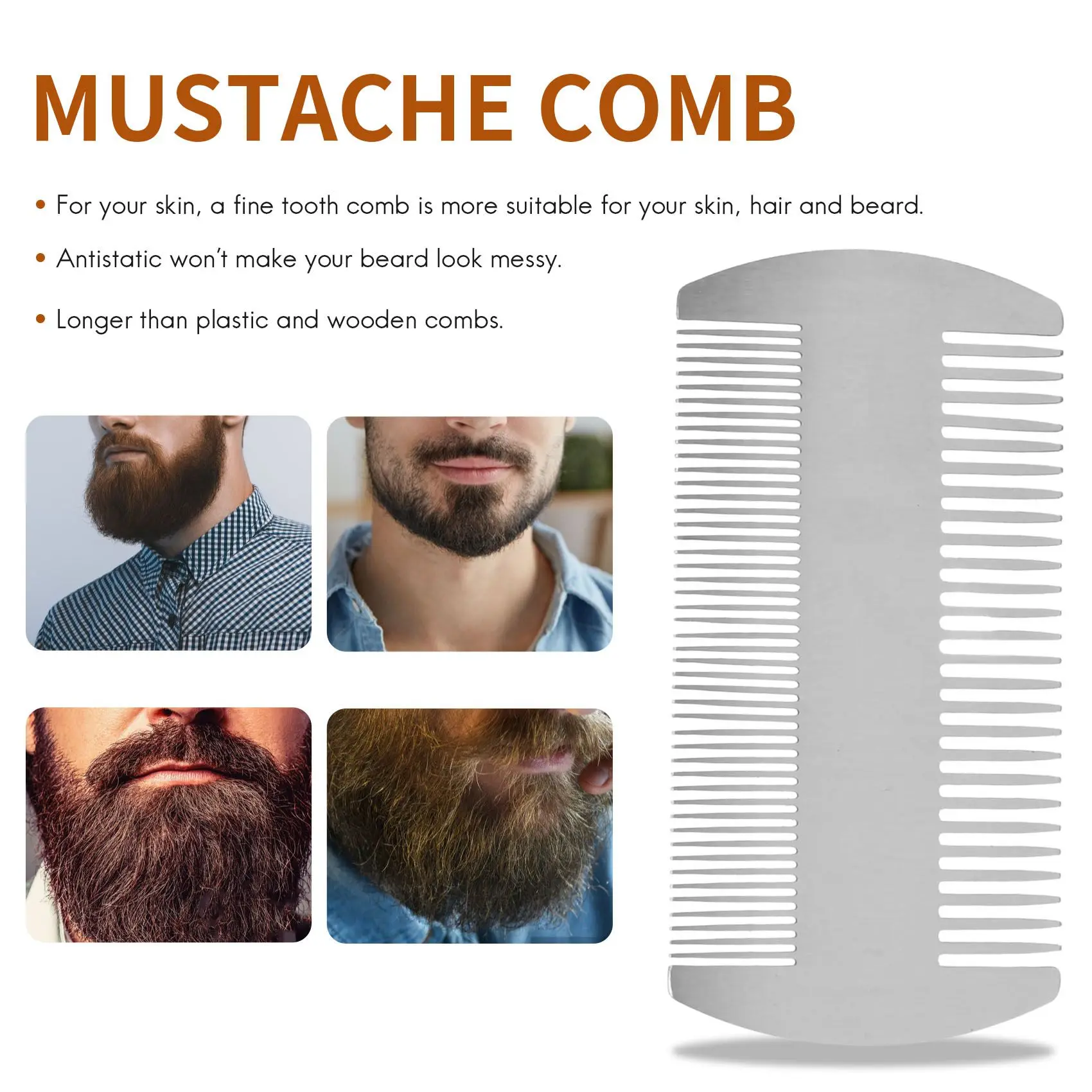Dual Action Stainless Steel Edc Credit Card Size Comb Wallet Comb Pocket Comb Anti-Static Hair Comb Beard Mustache Comb For Man