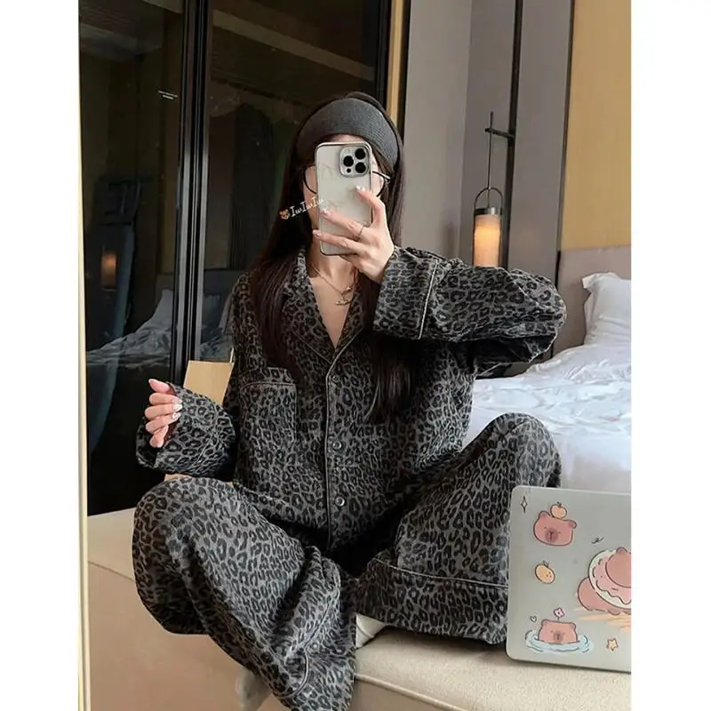 

Pajama Set Comfortable Sleepwear Long Sleeve Long Pants Set Cotton Women Home Loungewear Simple New Style Female Spring Autumn